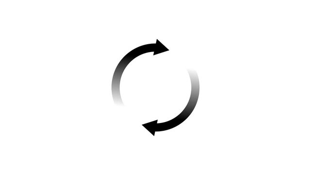 Circle arrow refresh and reload icon animation with loading progress on black background. 4k