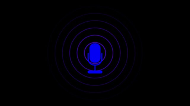 radio wave and voice recording podcast mic microphone button icon animation. Audio microphone icon animation.