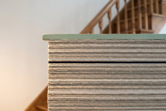 Cardboard texture close up with layered paperboard sheets