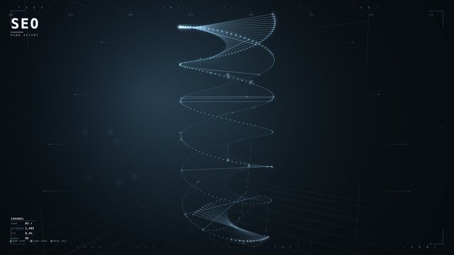 Blue SEO ranking helix with ascending double spiral background