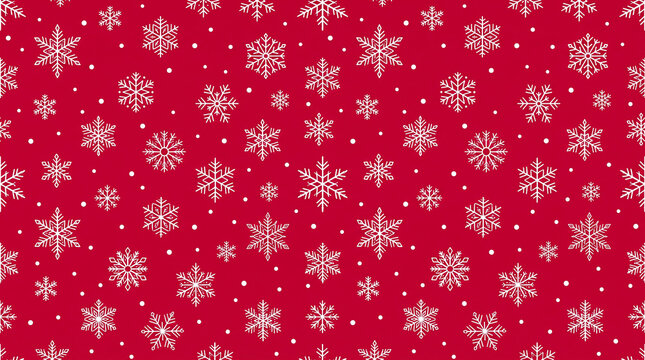 Christmas snowflake seamless pattern, red winter holiday background, festive wrapping paper design isolated on White Background