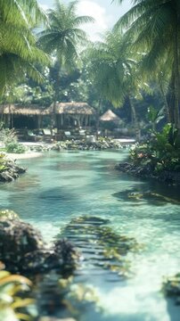 Tropical Beach with Turquoise Water and Tiki Bar