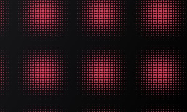 Abstract red pixel circles on a dark black background