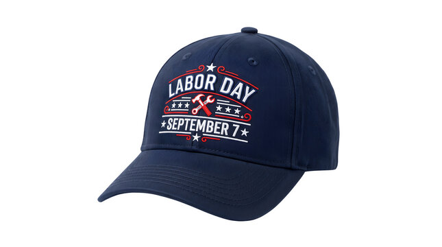 Labor Day navy blue baseball cap, September 7 commemorative hat with hammer icon, patriotic worker holiday headwear