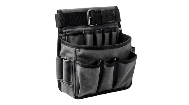 Professional black tool belt pouch, heavy duty canvas construction organizer, multi-pocket carpenter waist bag for hardware storage