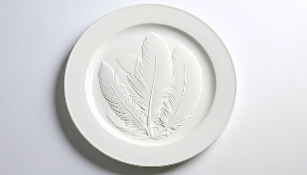White plate with feather design