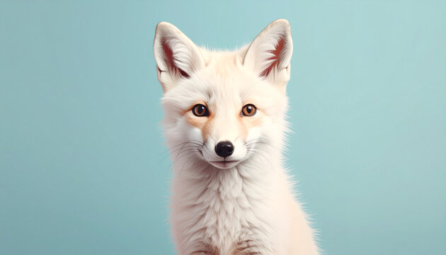White fox portrait teal background