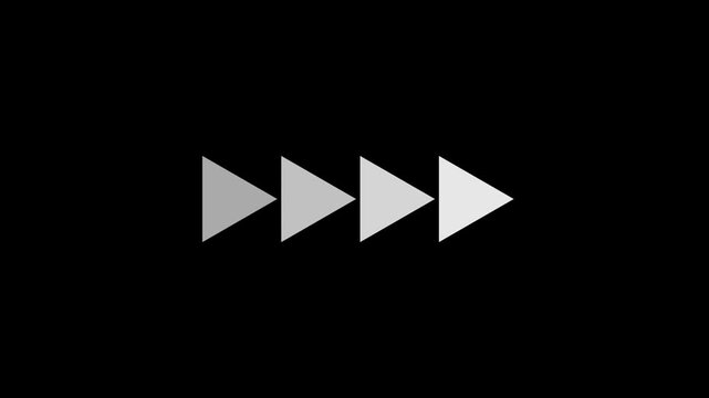 Fast forward white symbols icon symbol animation on black background.