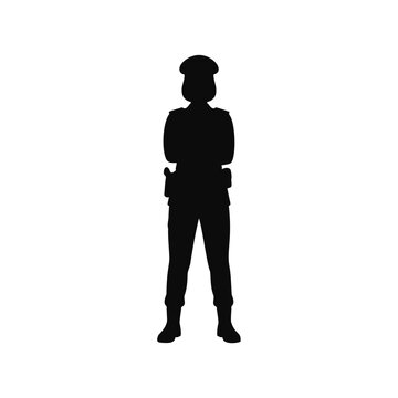 Female police officer silhouette standing in uniform with arms crossed
