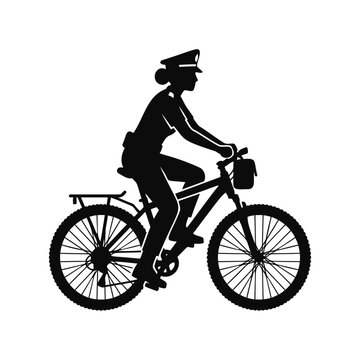Female police officer riding bicycle silhouette illustration