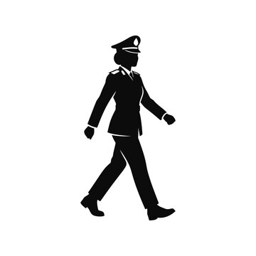Female police officer in uniform marching silhouette illustration