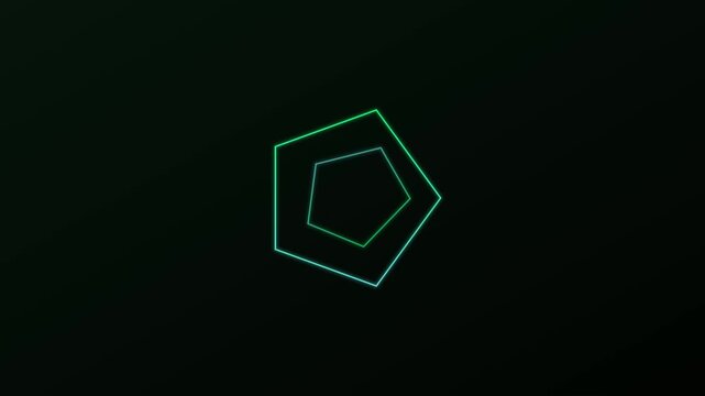 Minimalist neon pentagon geometric animation loop on dark 4k background, motion abstract