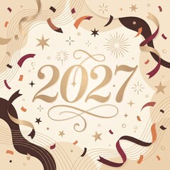 Naklejka premium festive happy new year 2027 vector background with ribbons