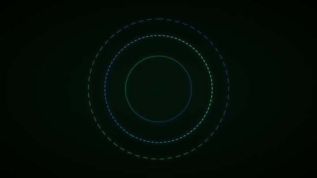 Abstract neon glowing circles loading animation, digital technology interface 4k