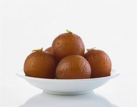 Gulab Jamun Dessert On White Plate - Traditional Indian Sweet Syrup Treat For Festivals And Celebrations