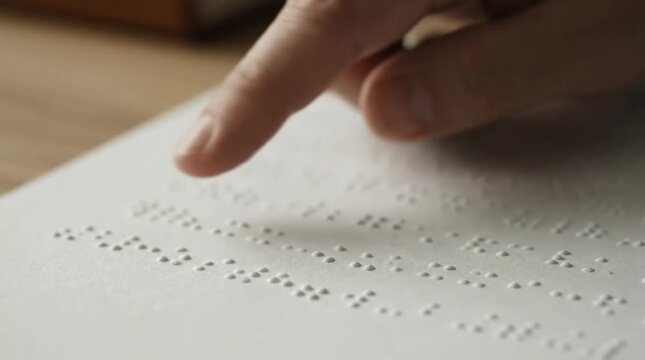 Finger reading Braille text on paper