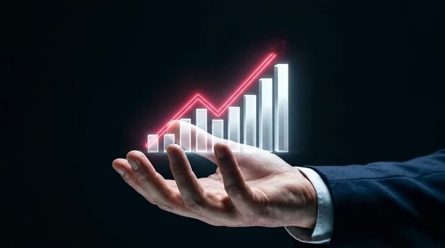 Growing financial bar graph above hand