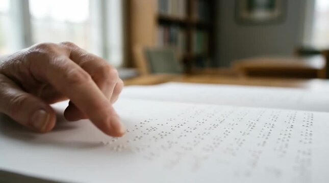 Person reading braille dots on paper