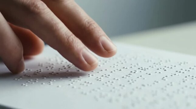 Person reading Braille text on white paper