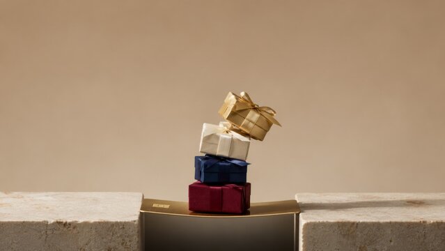 Holiday Gifts Balanced on a Bending Credit Card