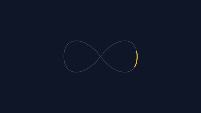 Minimalist infinity loop loading animation with moving yellow progress bar on dark 4k background