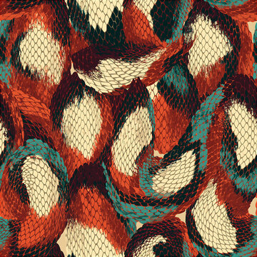 Seamless bohemian snake skin repeat pattern in earthy tones