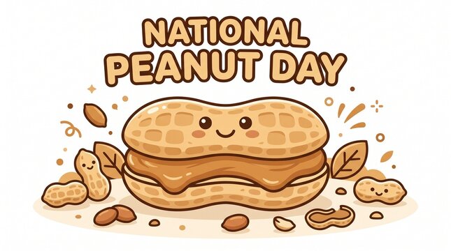 A smiling peanut character celebrating National Peanut Day.
