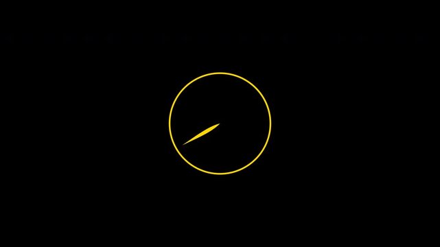 Minimalist yellow clock icons with rotating hands isolated on transparent alpha channel background