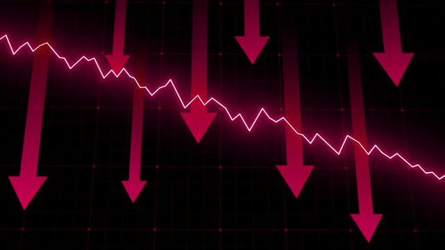 Declining Market Trend with Falling Arrows and Neon Line Chart Animation