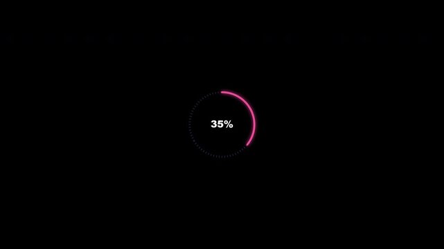 Neon pink circular progress indicators with percentage counters isolated on alpha channel
