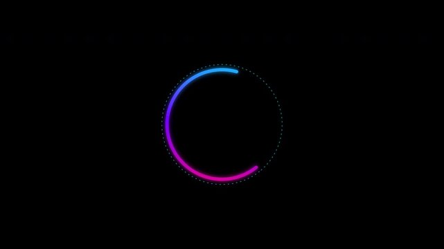 Neon pulse dashed arc spinners rotating on a transparent background with alpha channel