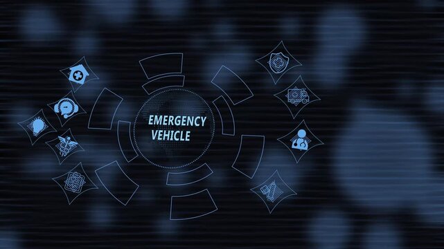 Emergency vehicle digital hud interface concept featuring medical and global connectivity network for advanced healthcare communication systems and modern hospital dispatch technology solutions