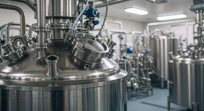 industrial stainless steel tank for fermentation process in modern brewery facility