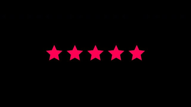 Pink five star rating animation with alpha channel for customer reviews and feedback