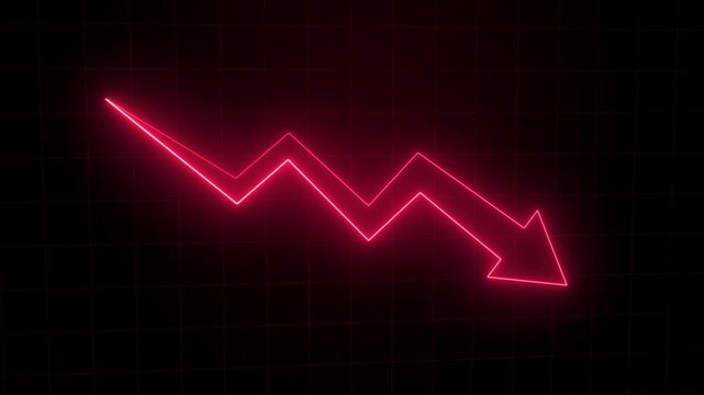 Neon Downward Arrow Graph with Declining Trend Animation