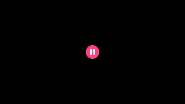 Pink pause button set with elastic bounce animation and mouse click on transparent background