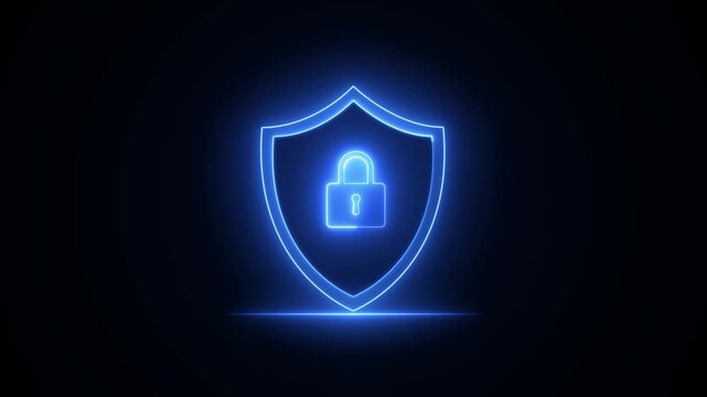 Neon Shield with Padlock Cybersecurity Protection Animation