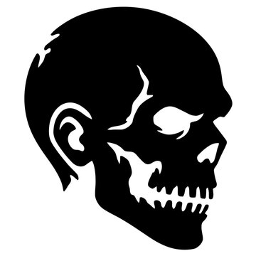 Side skull profile, Black silhouette of a skull in side profile with visible teeth and eye socket, symbolizing death and gothic art