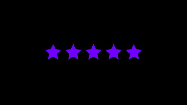 Purple five star rating animation on transparent background for customer review overlay