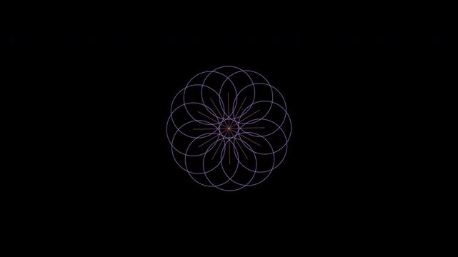 Purple geometric mandala unfolding with thin lines on transparent background alpha channel