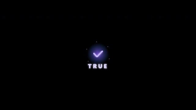 Radiant neon purple checkmark with true text isolated on transparent alpha channel background
