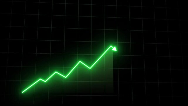 Neon Green Rising Line Graph with Upward Arrow Trend Animation
