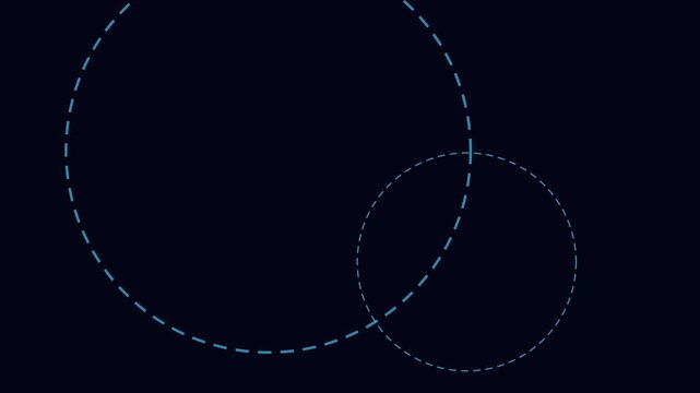 Minimalist abstract animation 4k background, with rotating dashed, circles in dark, blue motion