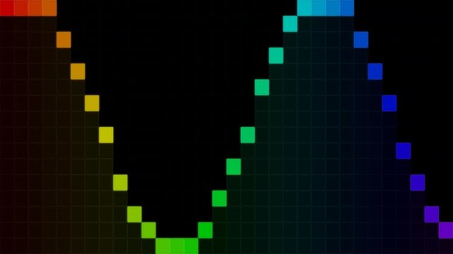 Rainbow audio equalizer grid spectrum with alpha channel on transparent background