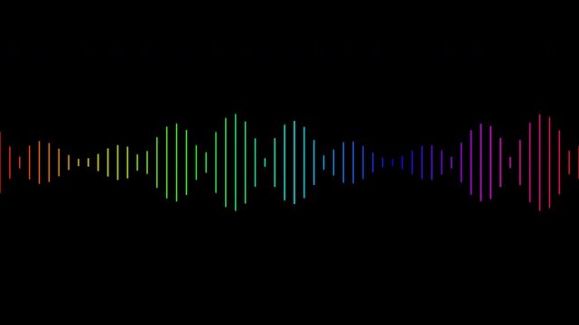 Rainbow colored digital audio spectrum wave visualizer isolated on transparent background