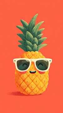 Flat design pineapple character wearing sunglasses smiling