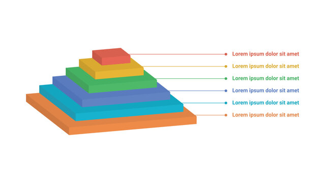Colorful 3d isometric pyramid infographic with six layers
