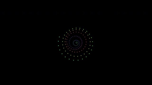 Rainbow dotted spiral vortex rings rotating on isolated transparent background with alpha channel