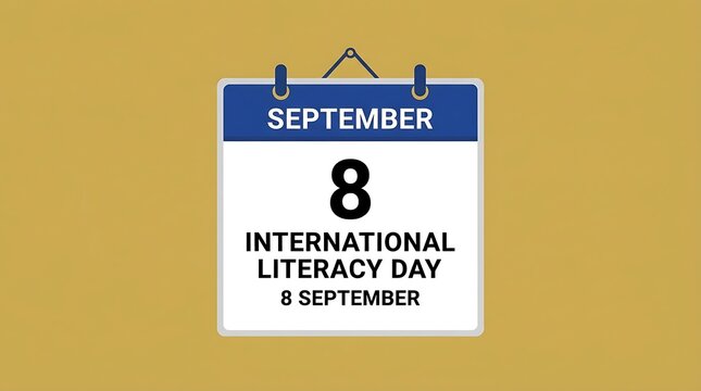 International Literacy Day calendar illustration, September 8 commemorative date, educational poster design template, reading awareness concept