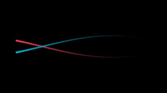 Red and blue dotted wave patterns in double helix motion isolated on transparent background
